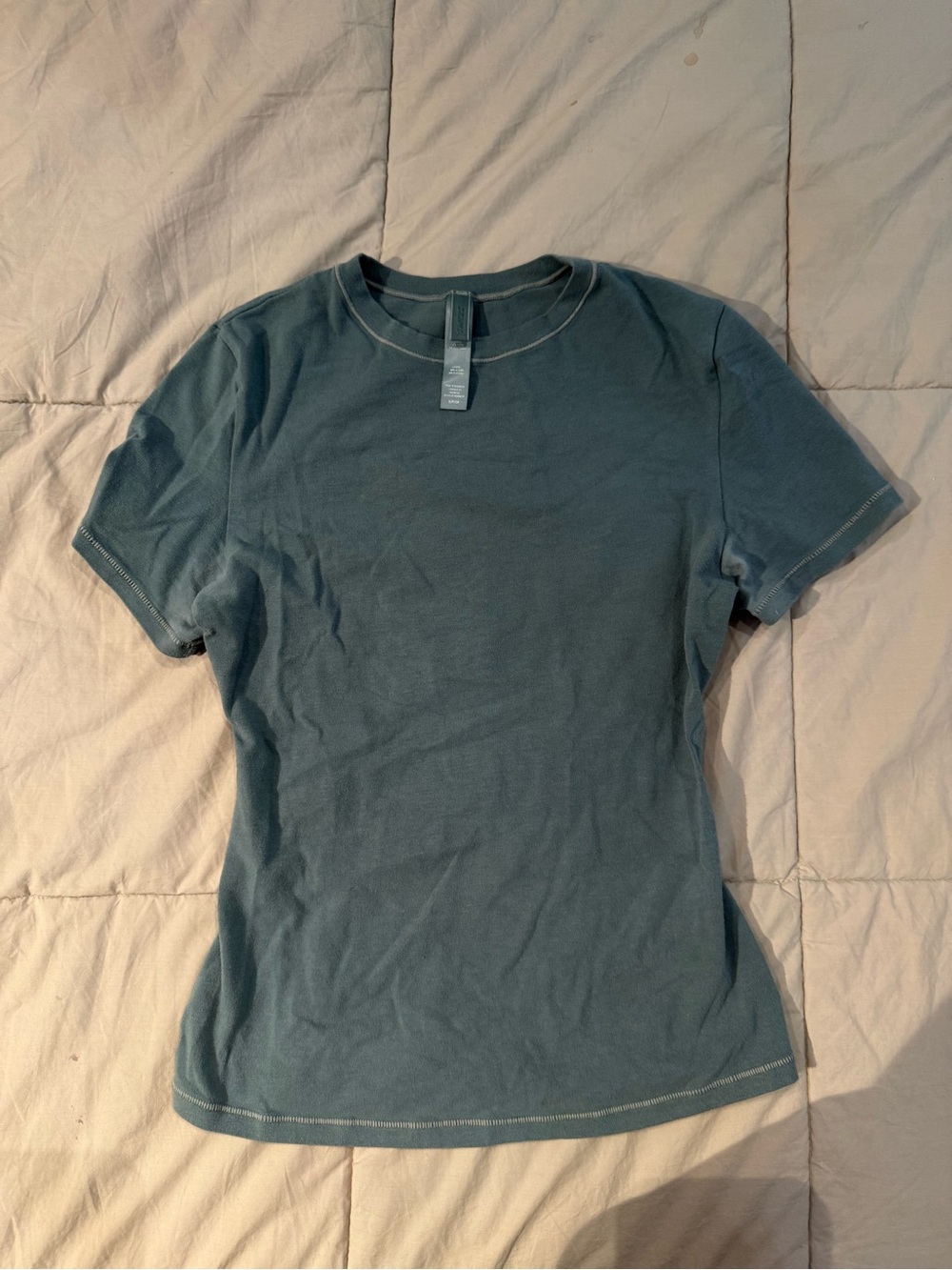 SKIMS Short Sleeve Crewneck Tee in Teal Blue
